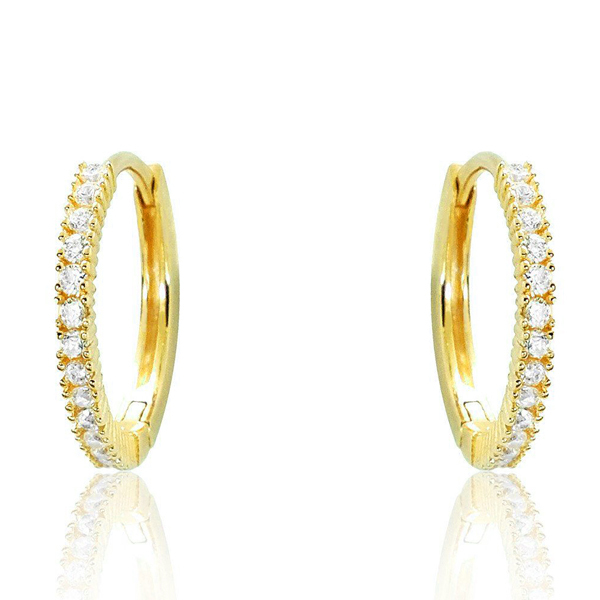 Delicate Design 925 Sterling Silver Cubic Zirconia Huggie Hoop Earrings 13mm