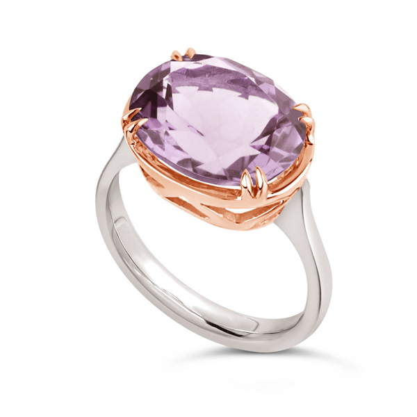 Landou Jewelry 925 Sterling Silver Natural Amethyst Gemstone Ring 10x14mm
