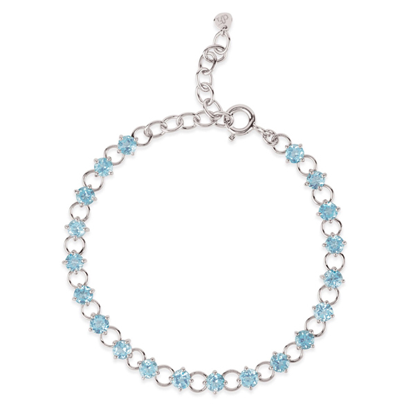 Handmade Sterling Silver Blue Topaz Gemstone Tennis Bracelet Women