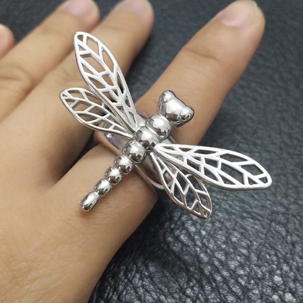 Jewish Jewelry Plain 925 Sterling Silver High Polish Dragonfly Large Ring