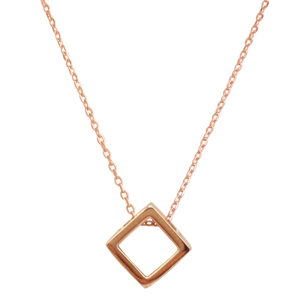 Simple Design Sterling Silver Rose Gold Plated High Polish Square Necklace