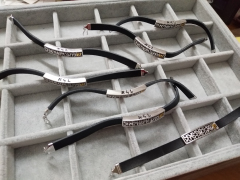 Sterling Silver Tradition Jewish Design Leather Hebrew Man Bangle Bracelet