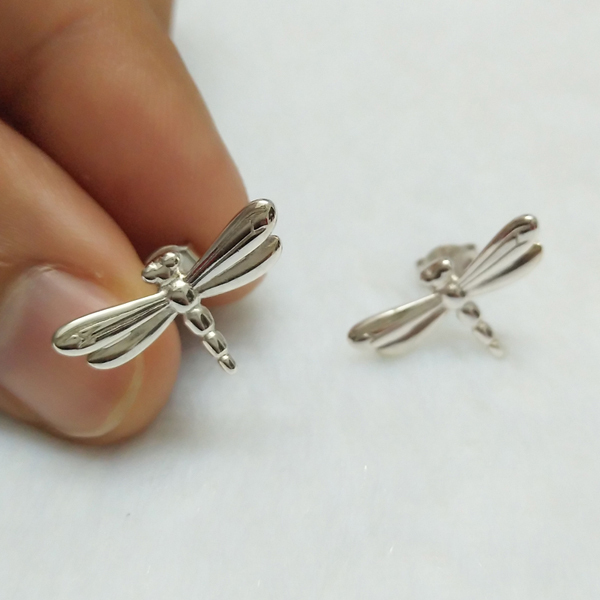 Insect Jewelry 925 Sterling Silver High Polish Dragonfly Stud Earrings