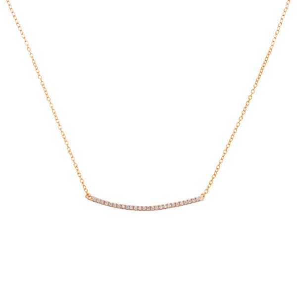 Best Friends 925 Sterling Silver Pave Cubic Zirconia Curved Bar Necklace