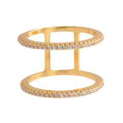 Fashion Sterling Silver Cubic Zirconia Double Layer Gold Bar Finger Ring