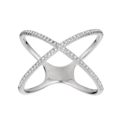 Popular Jewelry Rose Gold Plated Cubic Zirconia Sideway Cross Silver X Ring