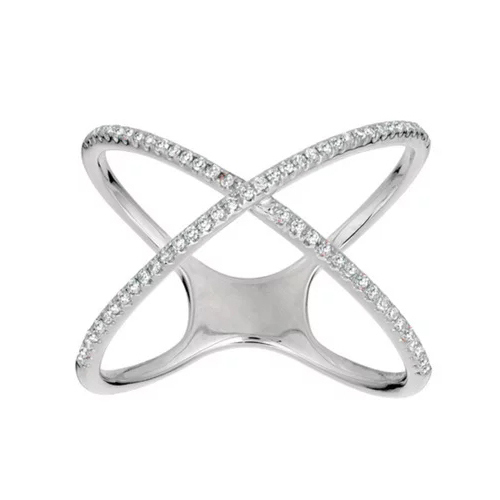 Popular Jewelry Rose Gold Plated Cubic Zirconia Sideway Cross Silver X Ring
