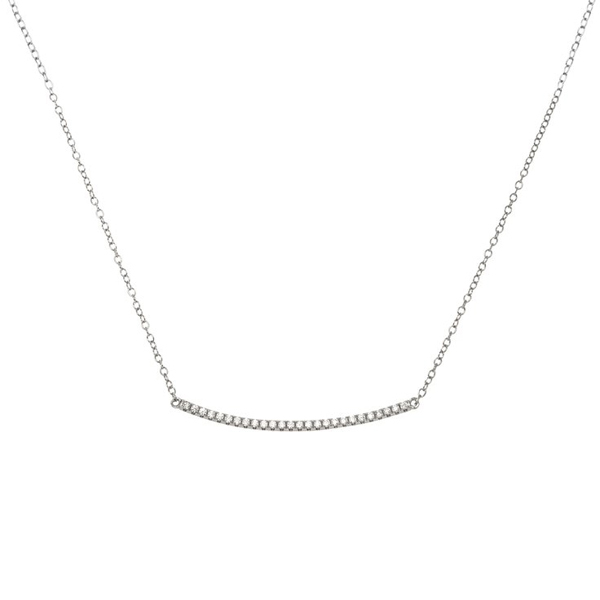 Best Friends 925 Sterling Silver Pave Cubic Zirconia Curved Bar Necklace