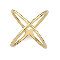 High Polish Solid Sterling Silver Gold Over Criss-cross Finger Ring Women