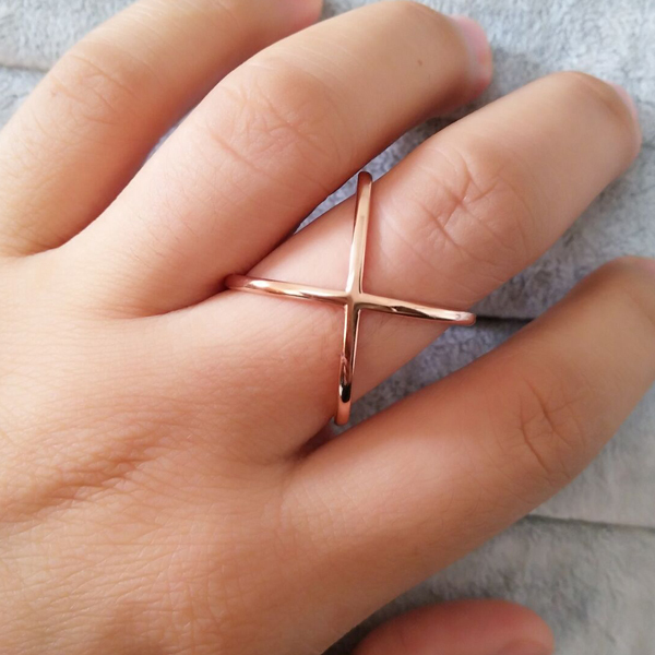 High Polish Solid Sterling Silver Gold Over Criss-cross Finger Ring Women