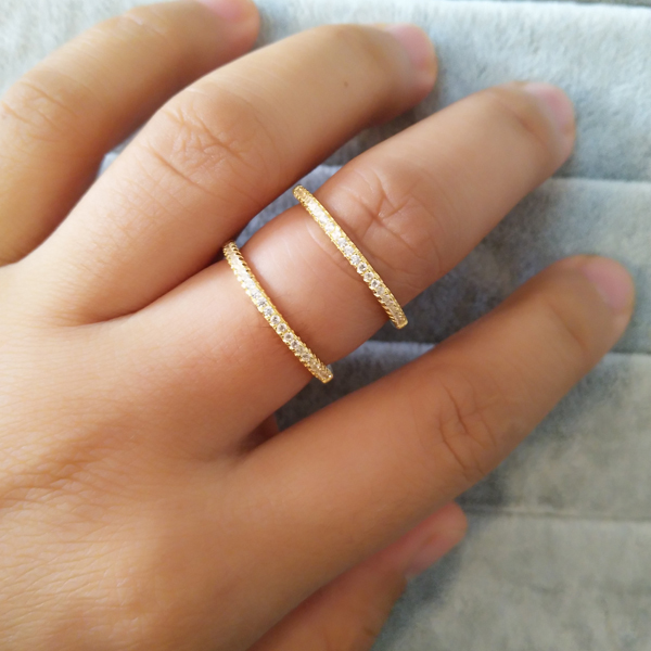 Fashion Sterling Silver Cubic Zirconia Double Layer Gold Bar Finger Ring