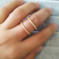 Fashion Sterling Silver Cubic Zirconia Double Layer Gold Bar Finger Ring