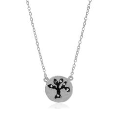 Two Tone Plated Sterling Silver Cubic Zirconia Round Tree Necklace