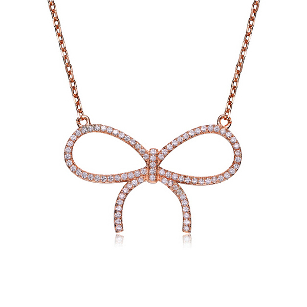 Sterling Silver Rose Gold Plated Cubic Zirconia Bowknot Necklace Design