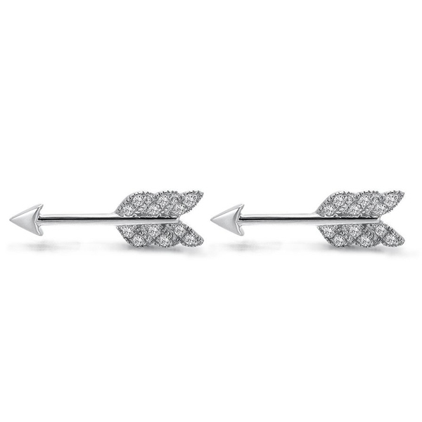 Fine Jewelry Sterling Silver Fake Diamond Feather Arrow Stud Earrings