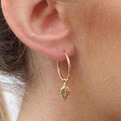 Fashion Jewelry Sterling Silver 14K Gold Plated Leaf Drop Hoop Earrings