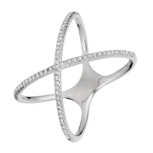 Popular Jewelry Rose Gold Plated Cubic Zirconia Sideway Cross Silver X Ring