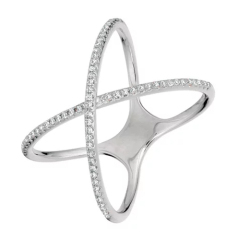 Popular Jewelry Rose Gold Plated Cubic Zirconia Sideway Cross Silver X Ring