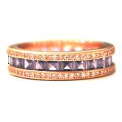 American Jewelry Sterling Silver White and Amethyst CZ Wide Band Ring