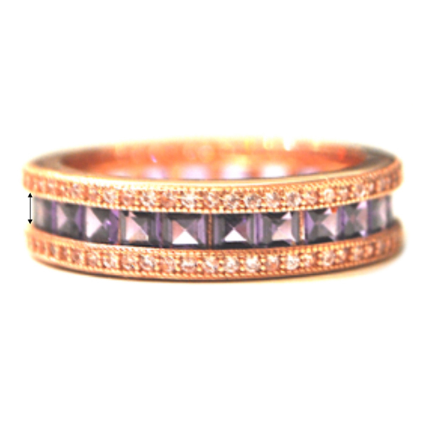 American Jewelry Sterling Silver White and Amethyst CZ Wide Band Ring