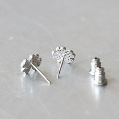 Rhodium Plated Prong Setting Cubic Zirconia Four Leaf Clover Earrings