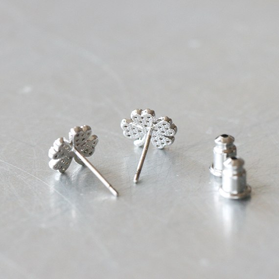 Rhodium Plated Prong Setting Cubic Zirconia Four Leaf Clover Earrings
