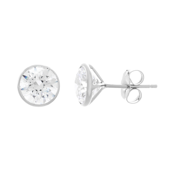 Fashion Jewelry Sterling Silver Bezel-set Cubic Zirconia Stud Earrings