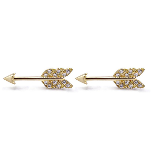 Fine Jewelry Sterling Silver Fake Diamond Feather Arrow Stud Earrings