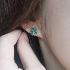 Pretty Design 925 Sterling Silver Emerald CZ Four Leaf Clover Stud Earrings