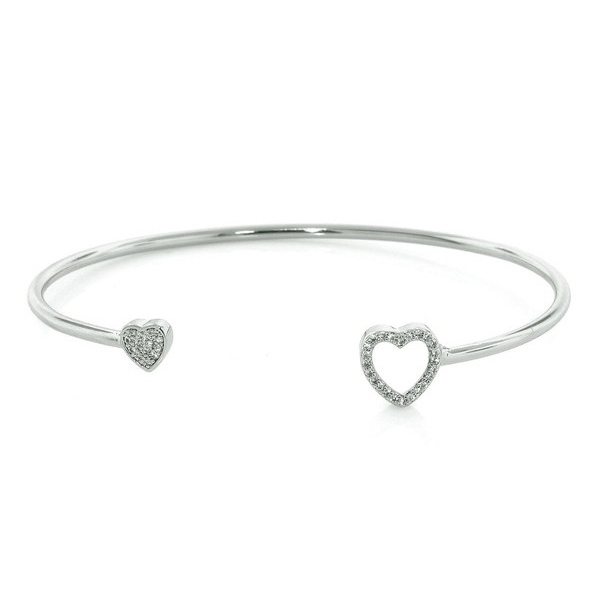 Rose Gold Sterling Silver Cubic Zirconia Heart Cuff Bangle for Women