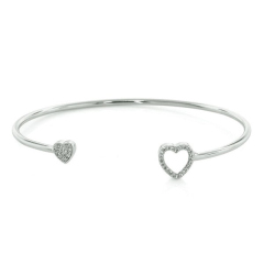 Rose Gold Sterling Silver Cubic Zirconia Heart Cuff Bangle for Women