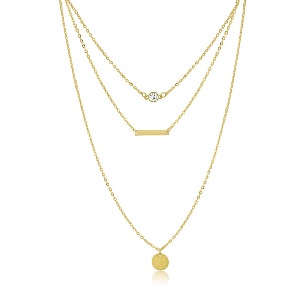 Landou Jewelry Sterling Silver Gold Plated Triple Layered Necklace for Women