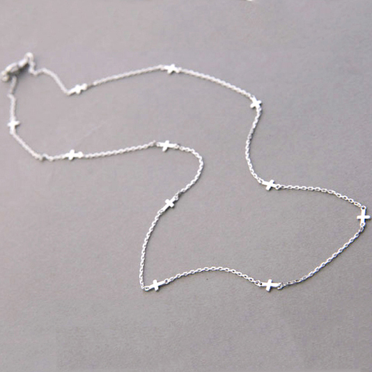 Landou Jewelry Sterling Silver Multi Tiny Cross Chain Necklace for Women