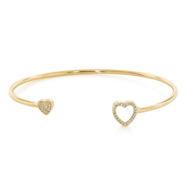 Rose Gold Sterling Silver Cubic Zirconia Heart Cuff Bangle for Women
