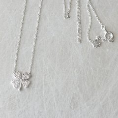 Rhodium Plated White Cubic Zirconia Four Leaf Clover Women Necklace