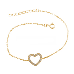 Sterling Silver White Cubic Zirconia Small Heart Bracelet Rose Gold