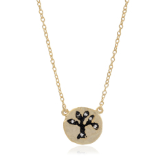 Two Tone Plated Sterling Silver Cubic Zirconia Round Tree Necklace