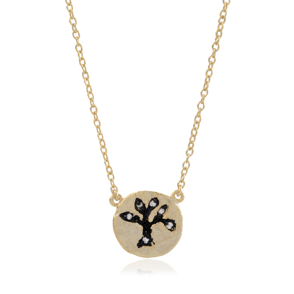 Two Tone Plated Sterling Silver Cubic Zirconia Round Tree Necklace