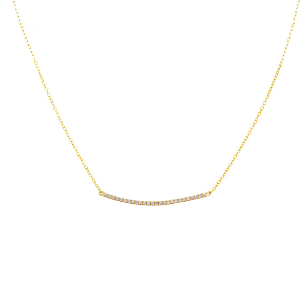 Best Friends 925 Sterling Silver Pave Cubic Zirconia Curved Bar Necklace