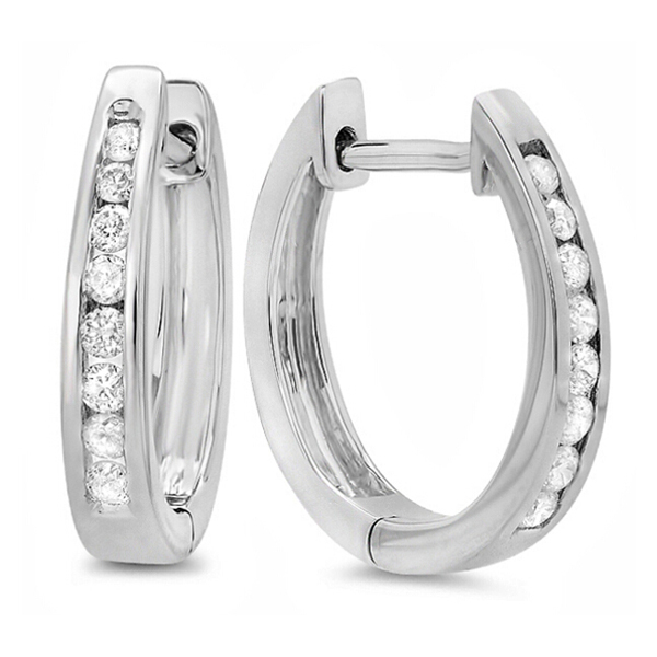 Women Sterling Silver Round Channel Set CZ Huggie Hoop Earrings 10mm