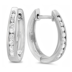 Women Sterling Silver Round Channel Set CZ Huggie Hoop Earrings 10mm
