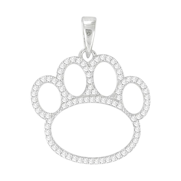 Animal Jewelry Sterling Silver Pave Cubic Zirconia Dog Paw Pring Pendant
