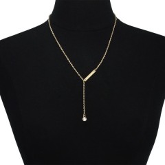 Fine Jewelry 925 Sterling Silver Bar Lariat CZ Drop Necklace for Women