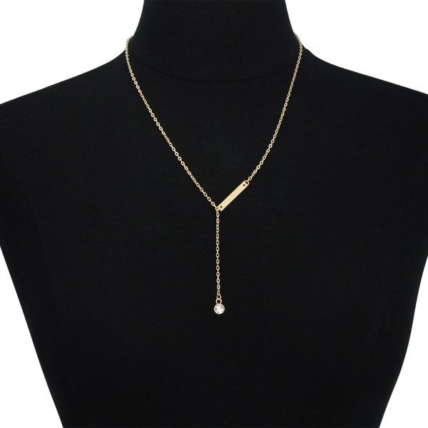 Fine Jewelry 925 Sterling Silver Bar Lariat CZ Drop Necklace for Women