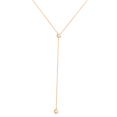 Fashion Sterling Silver Two CZ Stone Y Shape Drop Lariat Choker Necklace