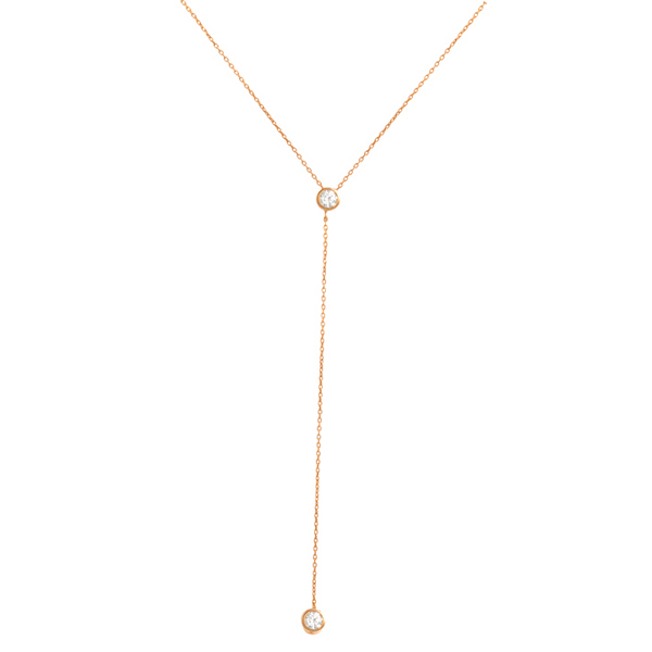 Fashion Sterling Silver Two CZ Stone Y Shape Drop Lariat Choker Necklace