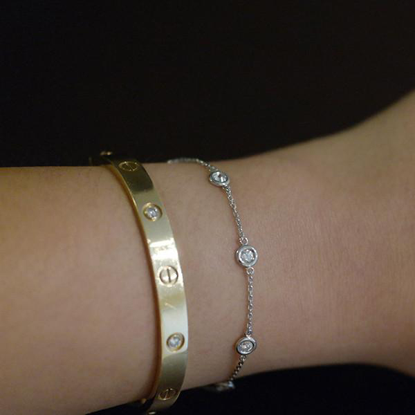 925 Sterling Silver Bezel-set CZ by the Yard Bracelet with Best Price