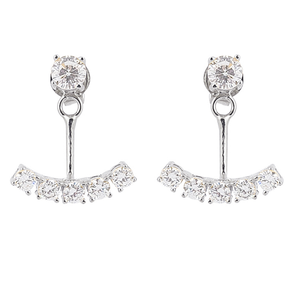 Fancy Jewelry Sterling Silver Cubic Zirconia Ear Jacket Drop Earrings for Her