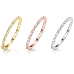 Simple Sterling Silver Cubic Zirconia Thin Half Eternity Stackable Band Rings