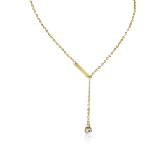 Fine Jewelry 925 Sterling Silver Bar Lariat CZ Drop Necklace for Women